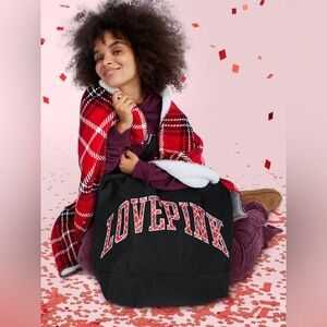 Victoria’s Secret PINK Tote Bag + Sherpa Blanket Set Red Plaid | NWT